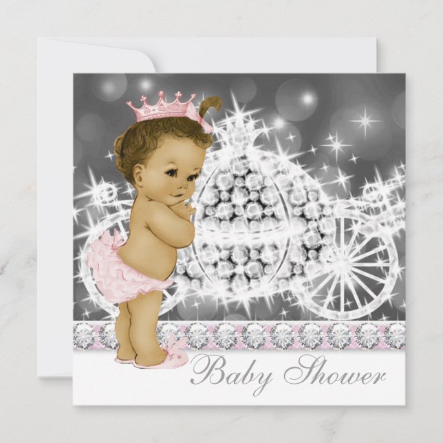 Convites Chá de Bebê Princesa Rosa Elegante e Cinza (Frente)