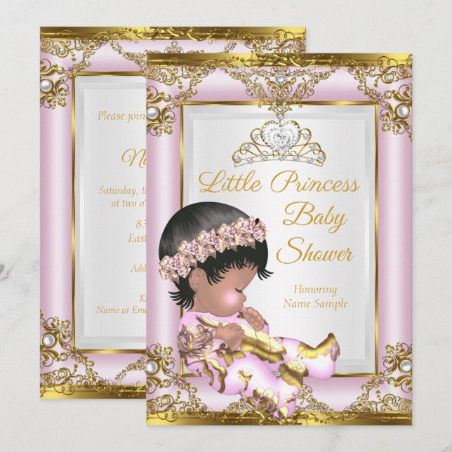 Convites Chá de Bebê Princesa Rosa Lilás Dourado (Frente/Verso)