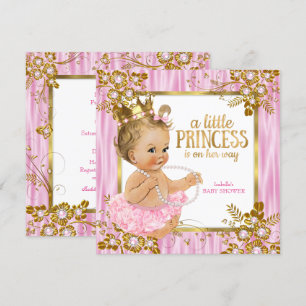 Convites Chá de Bebê Princesa Rosa Seda Floral Loira