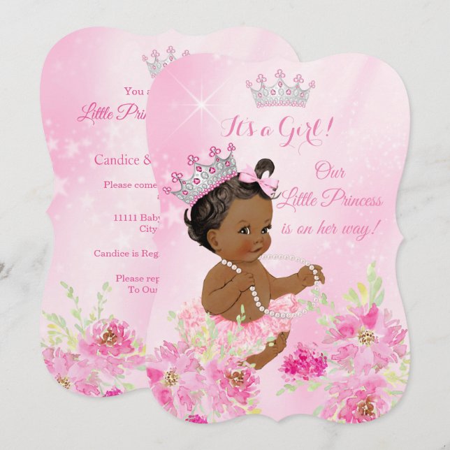 Convites Chá de Bebê Princesa Rosa Tutu Floral Étnico (Frente/Verso)
