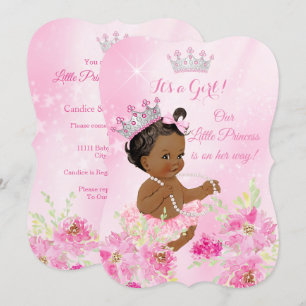 Convites Chá de Bebê Princesa Rosa Tutu Floral Étnico