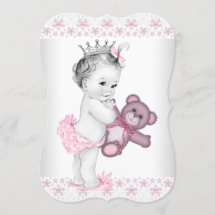 Convites Chá de Bebê Princesa Rosa Ursinho de Pelúcia