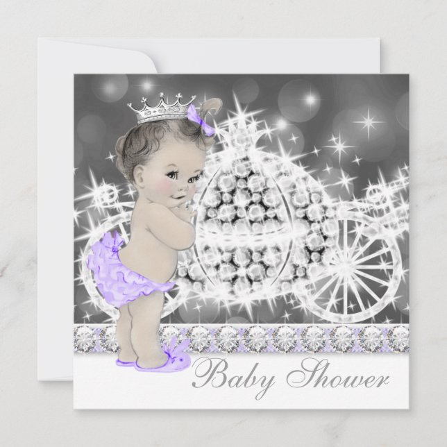 Convites Chá de Bebê Princesa Roxo e Cinza Elegante (Frente)