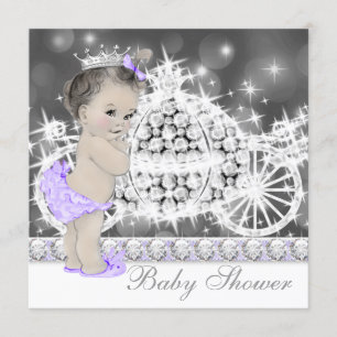 Convites Chá de Bebê Princesa Roxo e Cinza Elegante