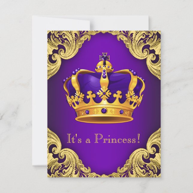 Convites Chá de Bebê Princesa Roxo e Dourado Luxuoso (Frente)