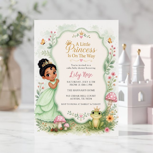 Convites Chá de Bebê Princesa Sapo Aquarela (Criador carregado)