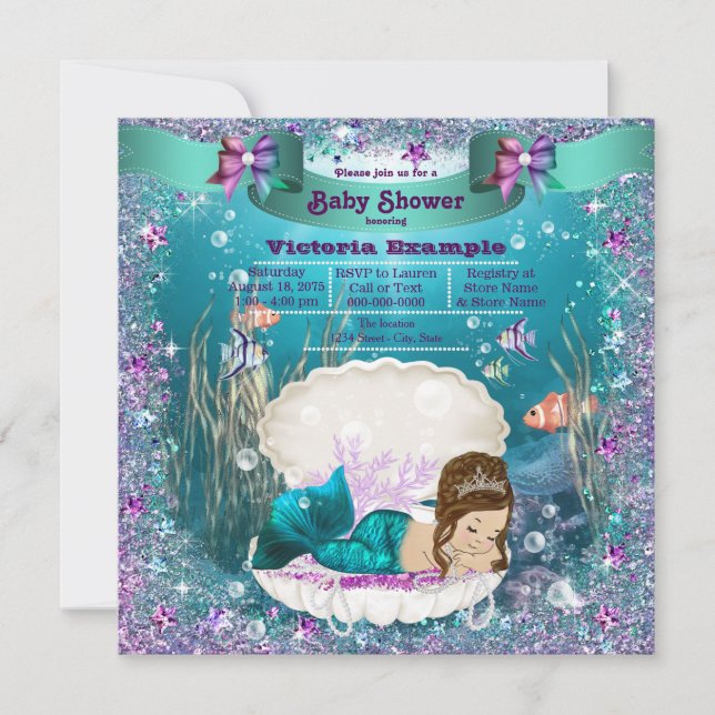 Convites Chá de Bebê Princesa Sereia Menina (Frente)