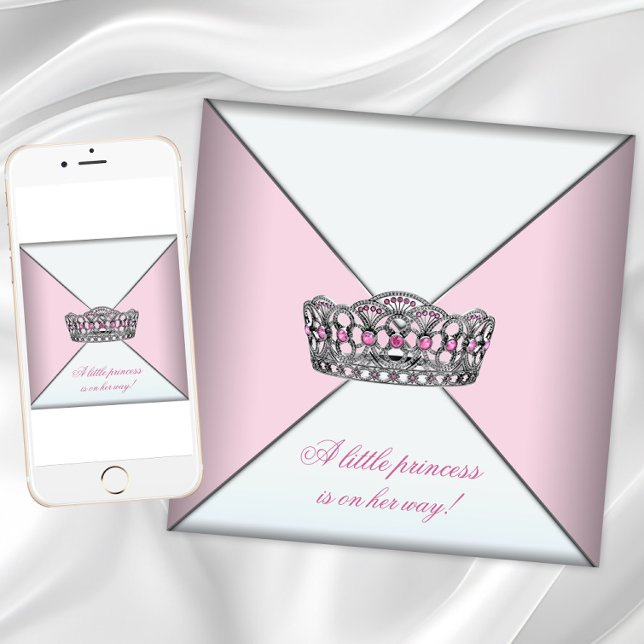 Convites Chá de Bebê Princesa Tiara de Diamante Rosa (Pink  princess baby shower invitation or any event. Add your own text to the front and back.)