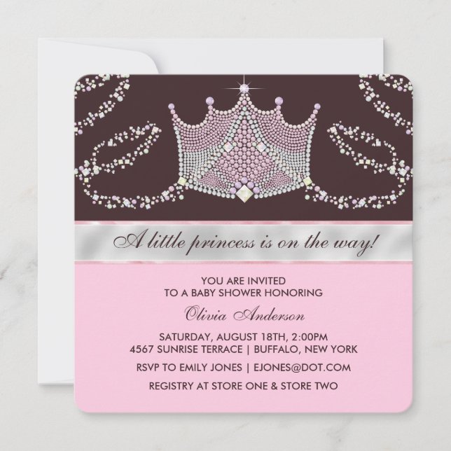 Convites Chá de Bebê Princesa Tiara Rosa e Marrom (Frente)