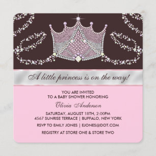 Convites Chá de Bebê Princesa Tiara Rosa e Marrom