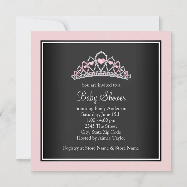 Convites Chá de Bebê Princesa Tiara Rosa Princesa (Frente)