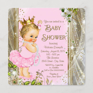 Convites Chá de Bebê Princesa Tutu Dourado Rosa