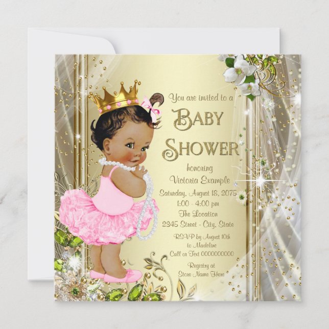 Convites Chá de Bebê Princesa Tutu Étnico Rosa Dourado (Frente)
