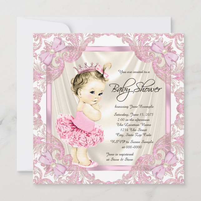 Convites Chá de Bebê Princesa Tutu Pérolas Bailarina (Frente)