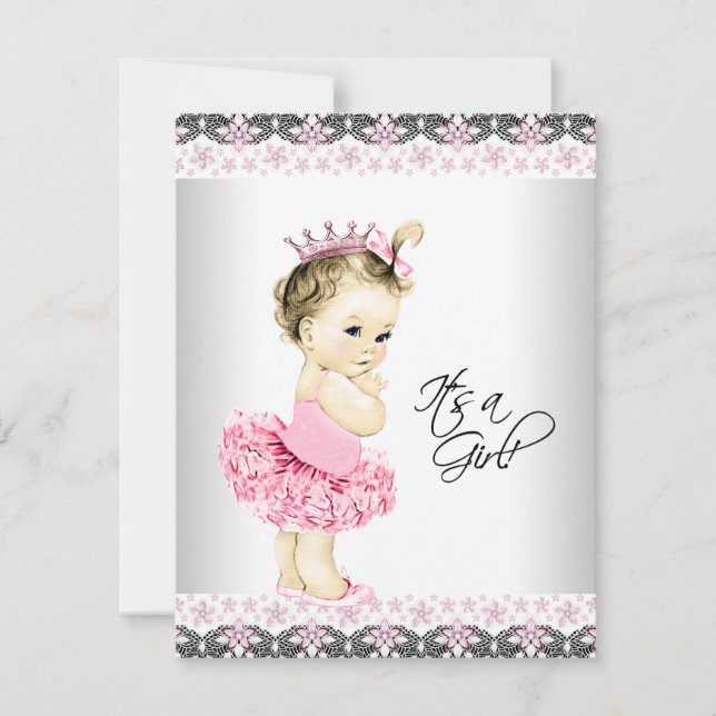 Convites Chá de Bebê Princesa Tutu Rosa e Cinza (Frente)