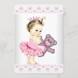 Convites Chá de Bebê Princesa Ursinho Teddy Rosa