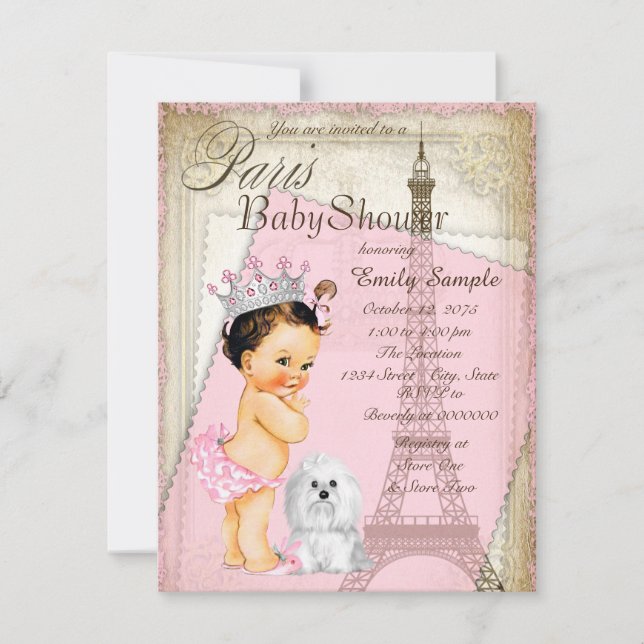Convites Chá de Bebê Princesa Vintage Paris (Frente)