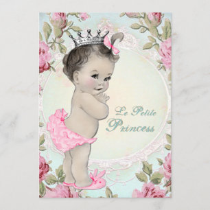 Convites Chá de Bebê Princesa Vintage Rosa e Azul Turquesa