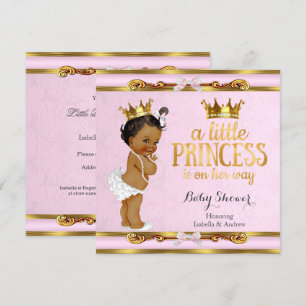 Convites Chá de Bebê Princesinha Étnica Rosa Dourado