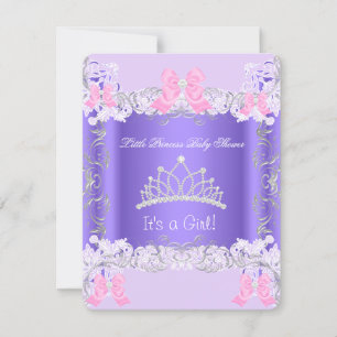 Convites Chá de Bebê Princesinha Rosa Roxo Cinza