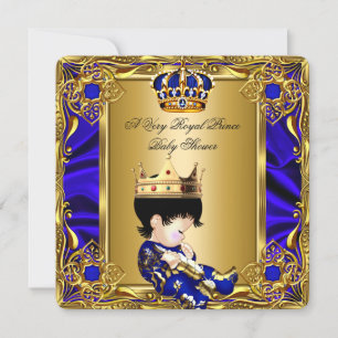 Convites Chá de Bebê Príncipe Festa Real Dourado Azul Royal