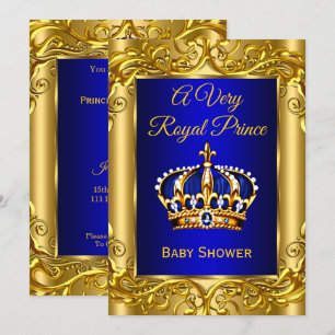 Convites Chá de Bebê Príncipe Real Azul royal dourado