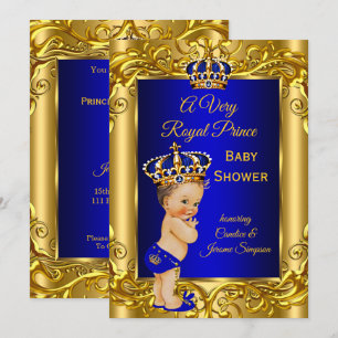Convites Chá de Bebê Príncipe Real Azul royal dourado moren