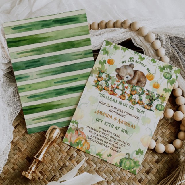 Convites Chá de Bebê Pumpkin Bearly Wait (Criador carregado)