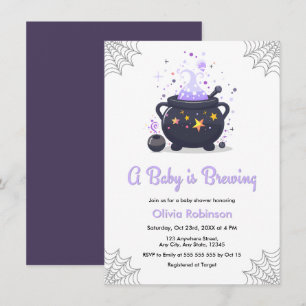 Convites Chá de Bebê Purple A Baby is Brewing No Halloween