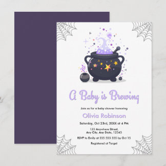 Convites Chá de Bebê Purple A Baby is Brewing No Halloween