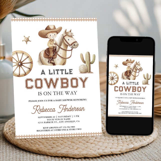 Convites Chá de Bebê QR Code Cowboy Little West Selvagem (Criador carregado)