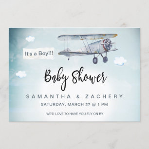 Convites *~* Chá de Bebê-Rapaz de Nuvens com Banner Plana