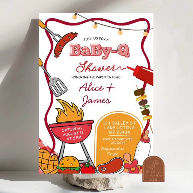 Convites Chá de Bebê Red Bow Backyard BabyQ (Criador carregado)