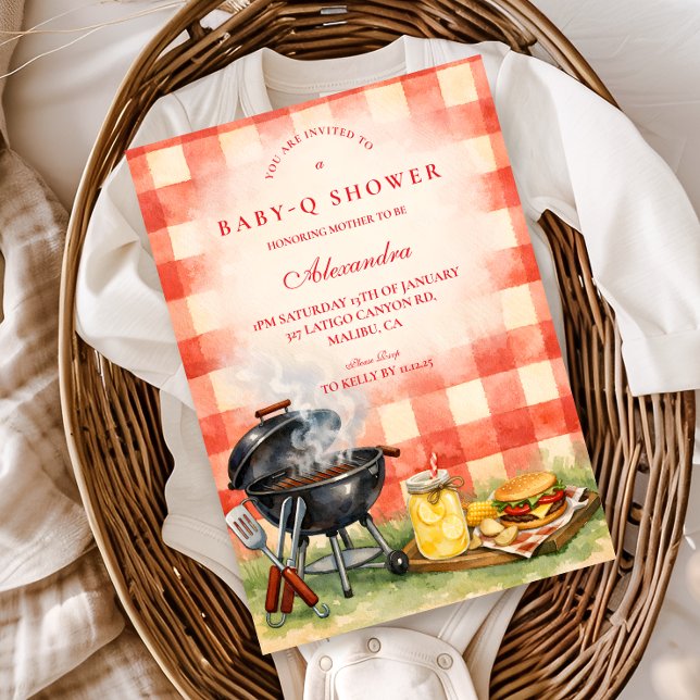 Convites Chá de Bebê Red Gingham Baby Q (Criador carregado)