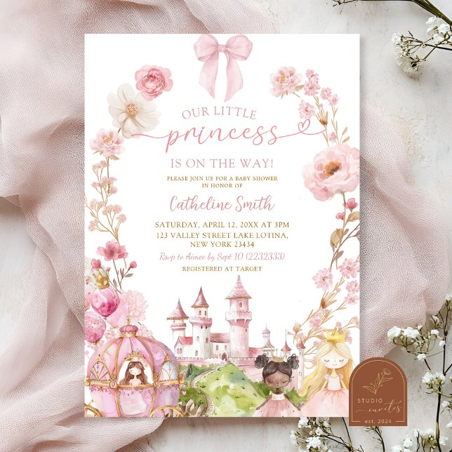 Convites Chá de Bebê Reino Princesa Coquete Laço Rosa (Criador carregado)