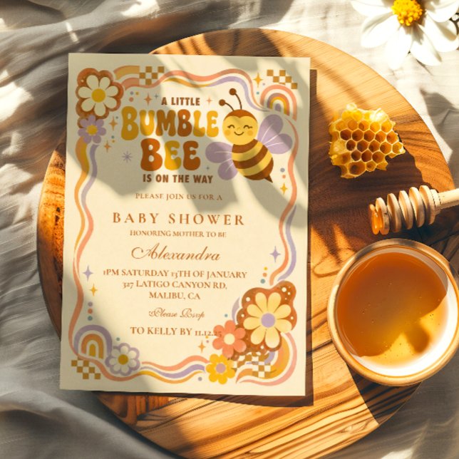 Convites Chá de Bebê Retrô Abelha Bumble (Criador carregado)