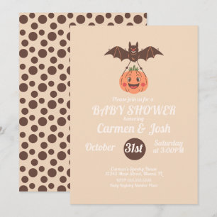 Convites Chá de Bebê Retrô Abóbora Morcego de Halloween Vin