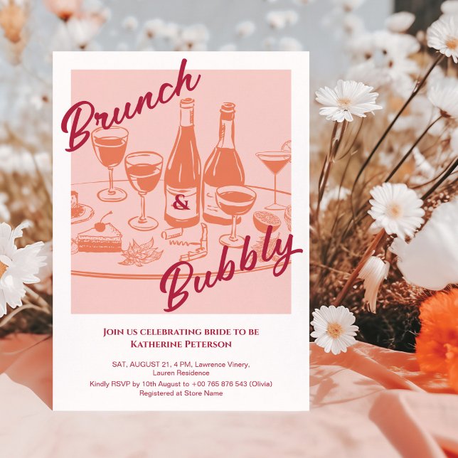 Convites Chá de Bebê Retro Amarelo “Brunch & Bubbly” (Criador carregado)