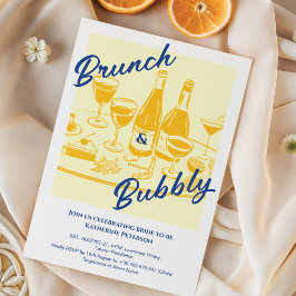 Convites Chá de Bebê Retro Amarelo “Brunch & Bubbly”