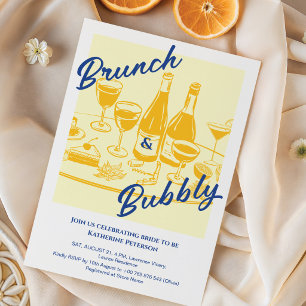 Convites Chá de Bebê Retro Amarelo “Brunch & Bubbly”