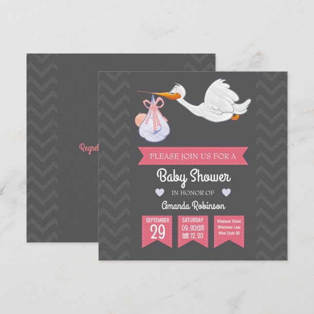 Convites Chá de Bebê Retrô Menina personalizado (Frente/Verso)