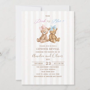 Convites Chá de Bebê Revelação de Gênero do Urso Aquarela