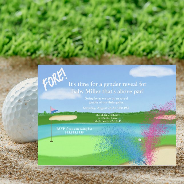 Convites Chá de Bebê Revelação de Gênero no Campo de Golfe  (Tee off the Excitement! Swing into the perfect baby shower with our golfer-themed gender reveal!)