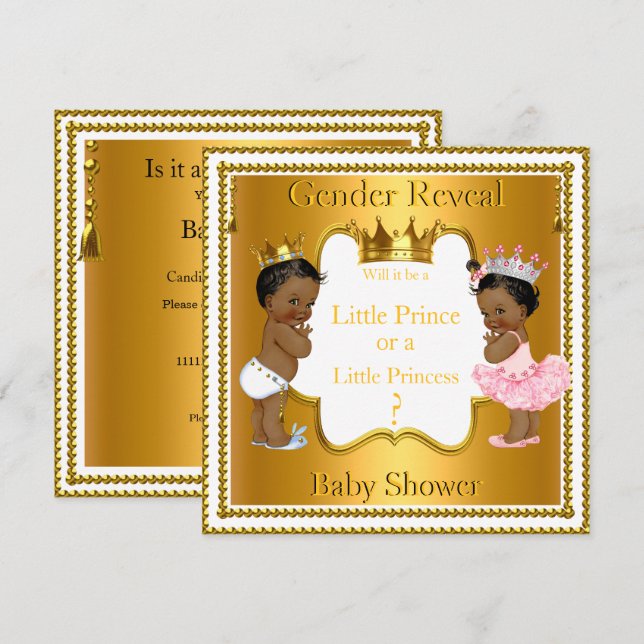 Convites Chá de Bebê Revelação de Gênero Príncipe Princesa  (Frente/Verso)