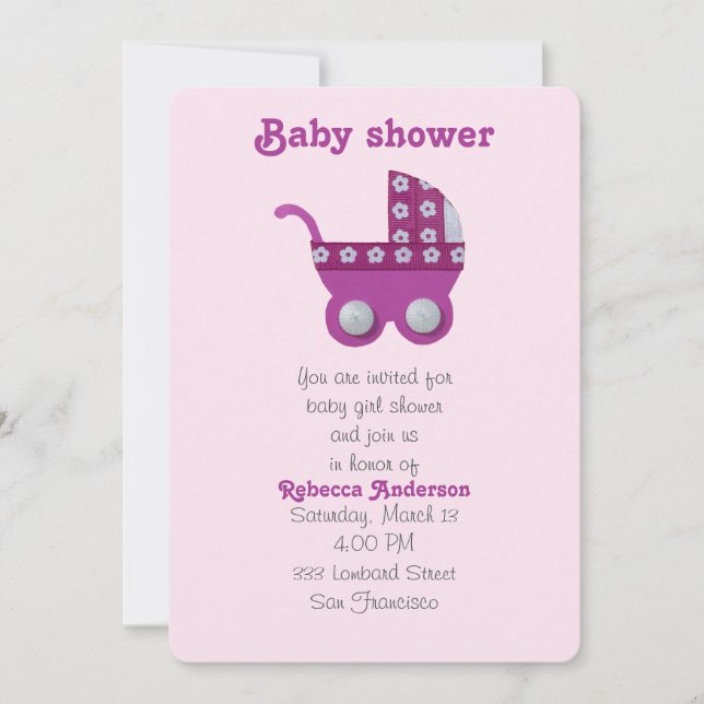 Convites Chá de bebê rolo rosa escuro (Frente)