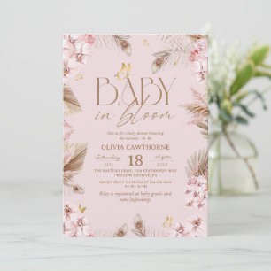 Convites Chá de Bebê Rosa Baby em Flor Rosa
