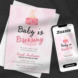 Convites Chá de Bebê Rosa 'Baby is Brewing' Garrafa de Água