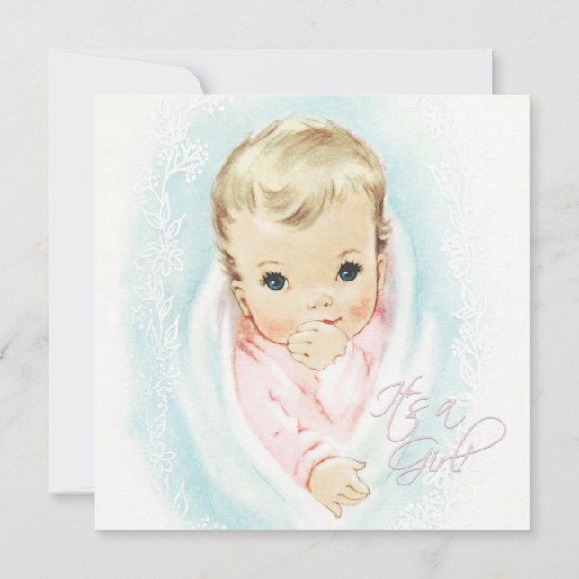 Convites Chá de Bebê Rosa Bebê Menina Vintage (Frente)