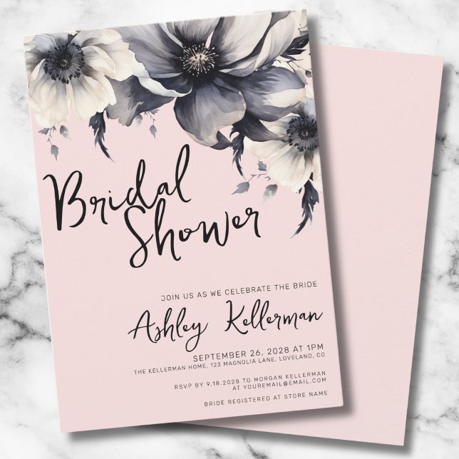 Convites Chá de Bebê Rosa Bege com Aquarela Floral (Elegant Floral Blush Pink Bridal Shower Party Invitation)