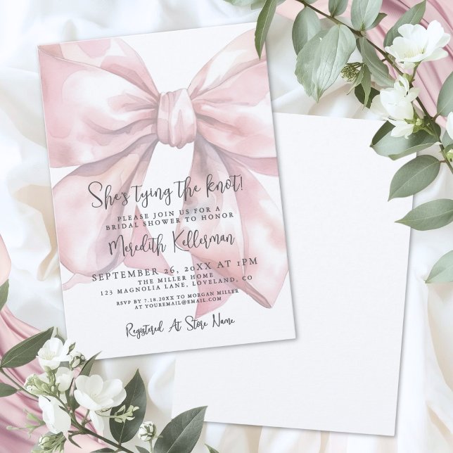Convites Chá de Bebê Rosa Bege Elegante com Laço (Elegant Blush Pink Bow Bridal Shower Invitation )